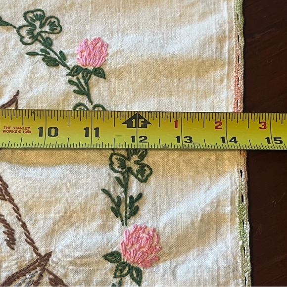 MCM 2 Dresser Scarf Embroidered Baby Deer & Momma Crochet Edge Vintage 35” L - Picture 11 of 12